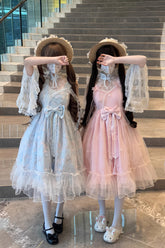 Sweet Sleeveless Ruffle Embroidery Bowknot Lace Chinese Style Lolita Jsk Dress 2 Colors